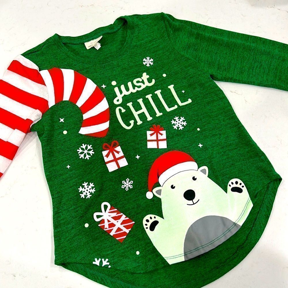 Girl’s Long Sleeve Holiday Top Polar Bear - Large
